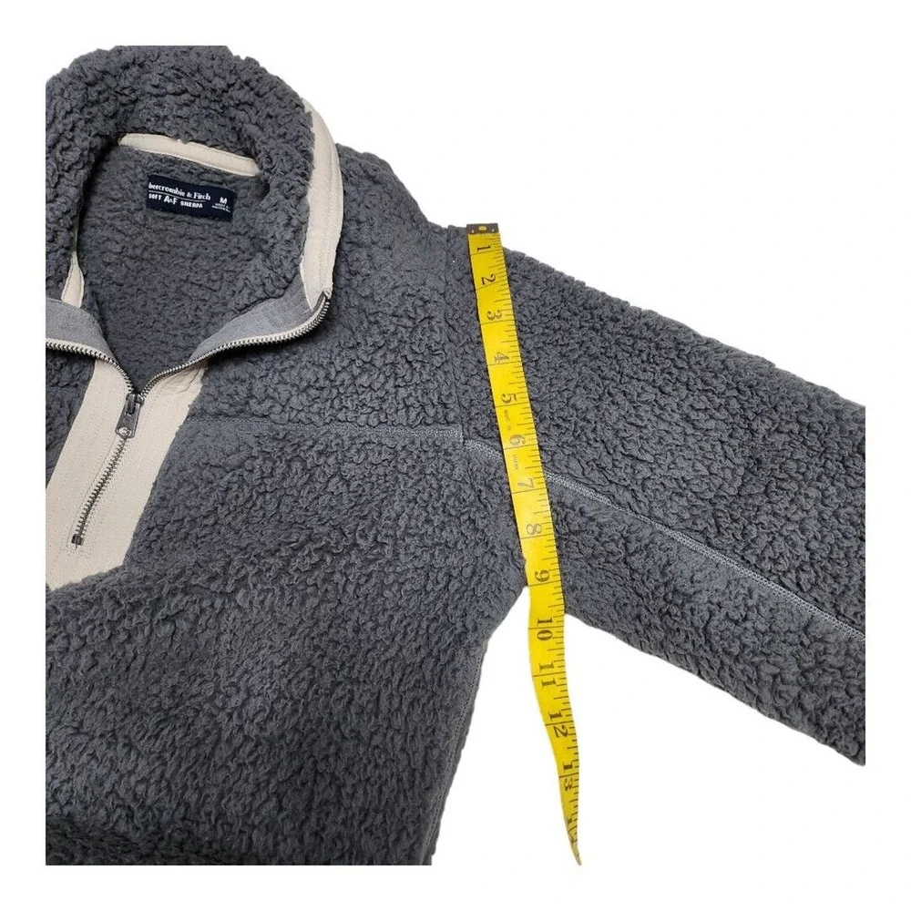 Abercrombie & Fitch Pullover Womens Medium Gray Soft A F Sherpa Fleece 1/4 Zip - Picture 6 of 12